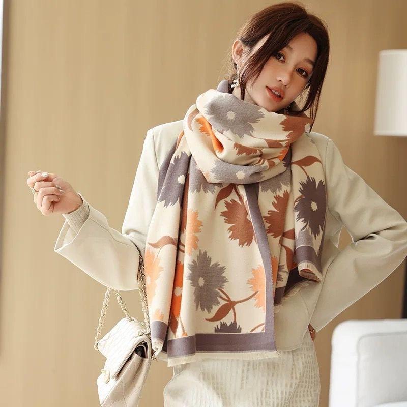 Women's Winter Scarf Ink Painting Scarf High End Imitation Cashmere Lady's Knitted Shawl To Keep Warm in Air Conditioned Rooms in Summer