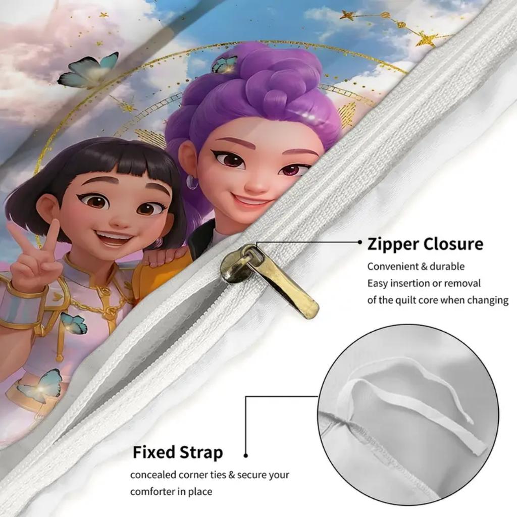 KPop D-Démonvadászok EU Egyágyas Halloween Jelmez Ágynemű Szett - 2-3 Darabos Paplan Takaró Paplanhuzat Párnahuzat Szettek