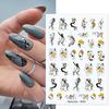 Nail Sticker Vivid Bright Ultra Thin Black White Leaves Flower Nail Tropical Geometry