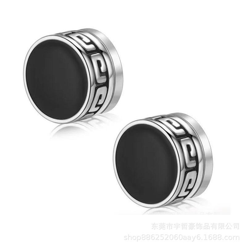 Unisex Roman Great Wall Magnetic Titanium Steel Stud Earrings - No Piercing Required