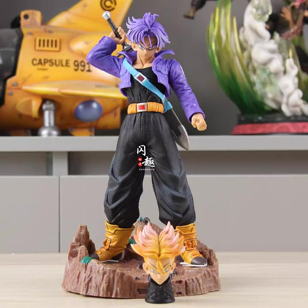 23cm Anime Dragon Ball Z Trunks with Two Heads Action Figure Toys DBZ Super Saiyan Figuras GK Statue Model Ornament Gift for Kid