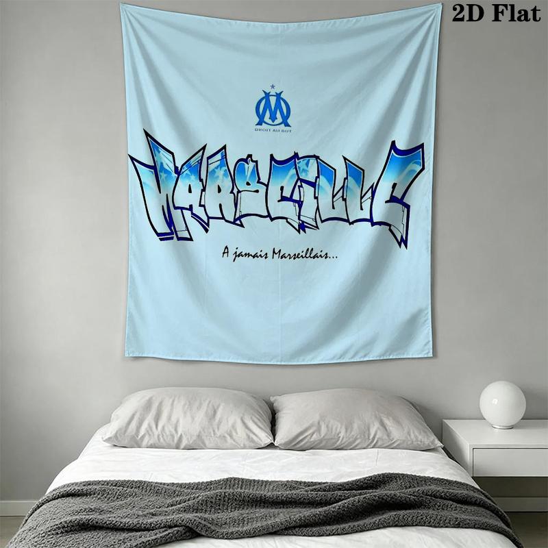 Olympique De Marseille Wall Tapestry Aesthetic Wall Hanging Printed Fabric Blanket Decorative Tapestries for Bedroom Living Room Home Decor