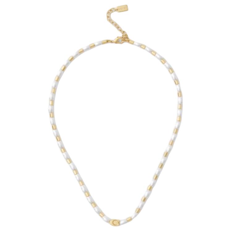 Coach Personalized Design Glass Copper Imitation Pearl Necklace Women necklace Gold CBB28-VP4 F,Gold