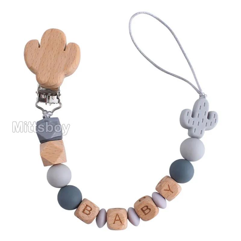 Handgefertigt Personalisierte Name Kaktus Schnullerclips Ketten Silikonperlen Personalisieren Säugling Chupetero Zahnung Personalisiert Geschenk