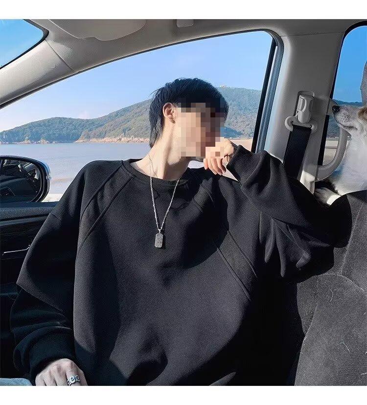 Men's Heavyweight Boxy Sweatshirt: Spring/Autumn Loose Casual Round Neck, Drop Shoulder, Long Sleeve T-Shirt