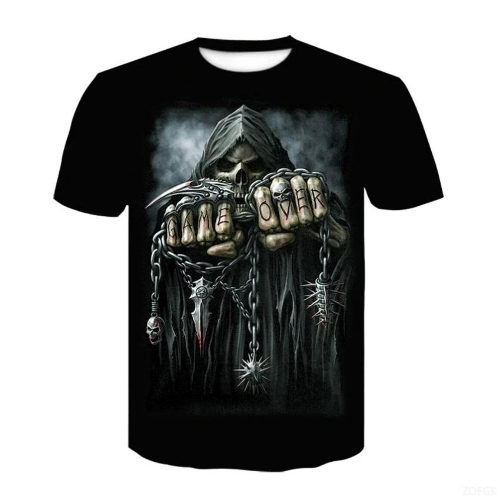 Anime Summer Printed Terrifying Skull 3D Fashionable Trendy Casual Comfortable Short Sleeve Personalized Round Neck Man