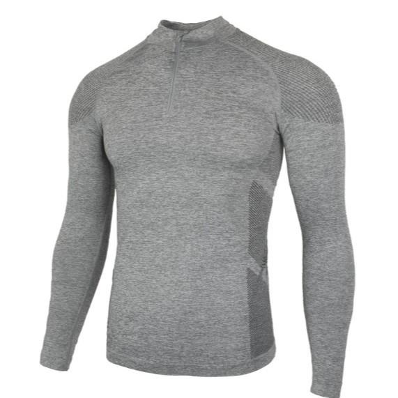 American Seamless Jacquard Zip-Up Fitness Base Layer Quick-Dry Slim Fit Long Sleeve T-Shirt