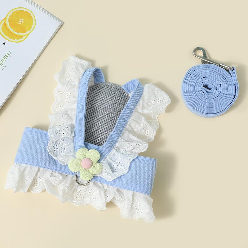 

Cat leash JK small flower dog leash harness type cat and dog clothes leash puppies special travel dog walking supplies XL (12-9kg recommended for cats) синий