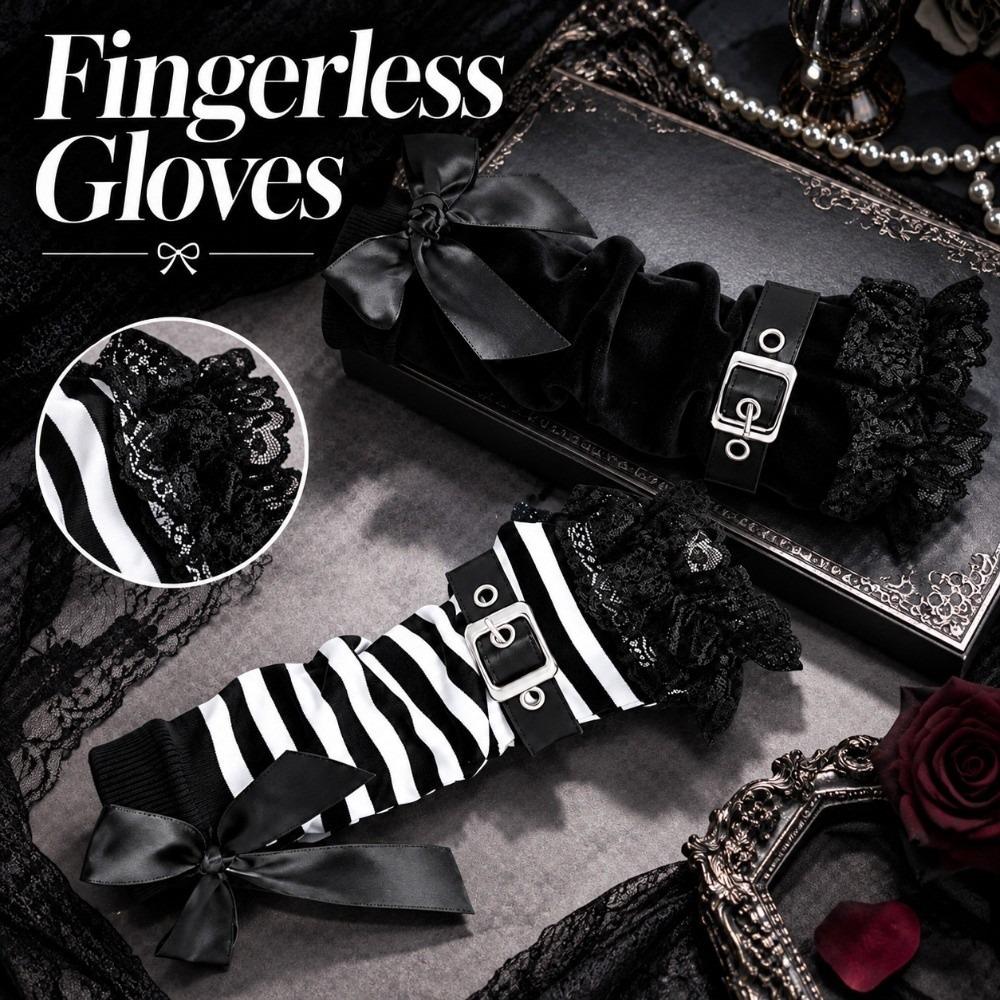 1pair Lace Ruffle Fingerless Gloves Buckle Closure Arm Cover Sleeves Women Girl