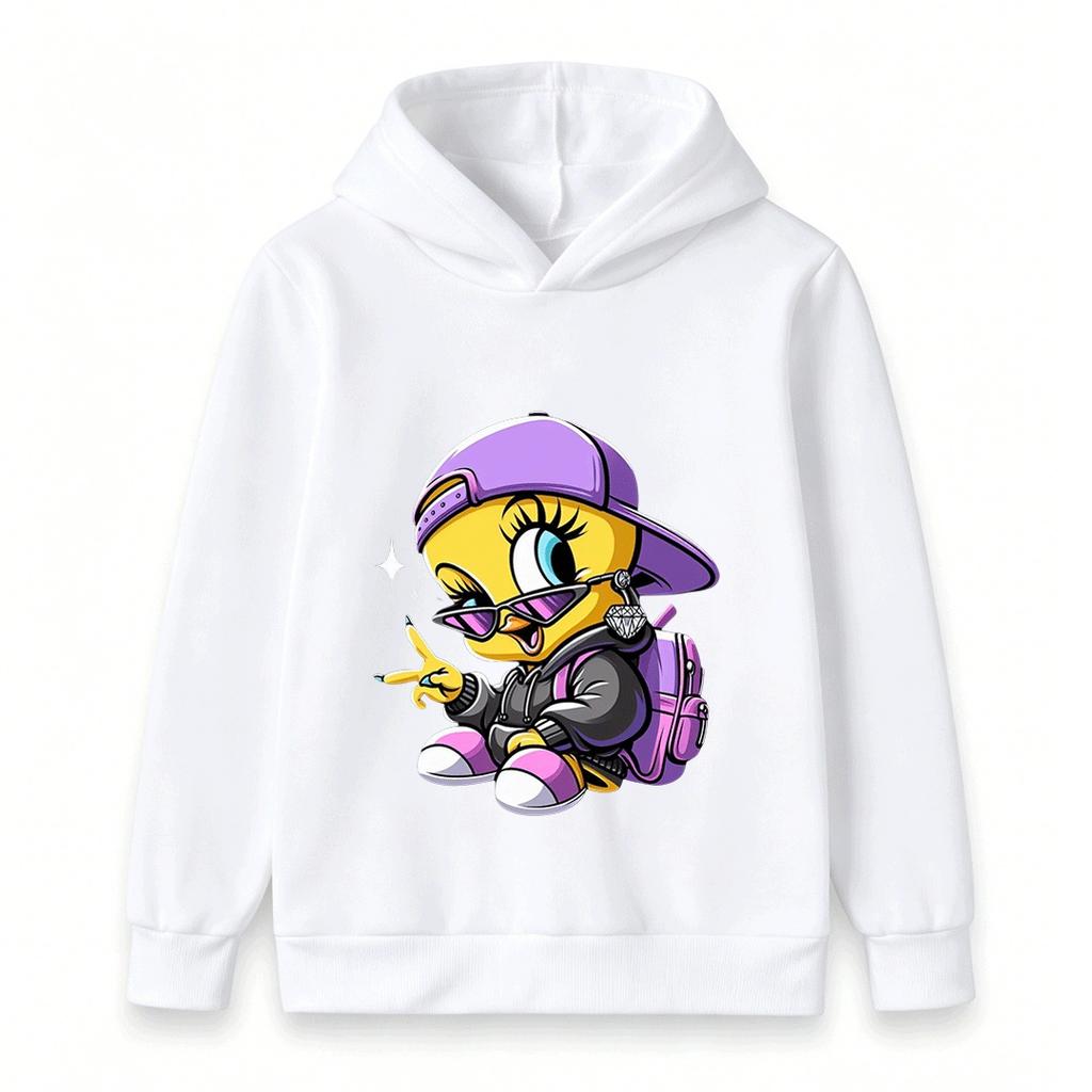 Kids Boys Girls Hoodie Casual Hip Hop Cool Tweety Bird Printed Long Sleeve Pullover Sweatshirt For Daily Wear