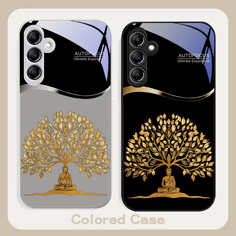 Golden Wealth TreeFor Samsung Galaxy A01 02 03 Core A04 A14 4G A13 54 34 31 20 25 23 22 5G S21 Ultra S20 Glass Phone Case