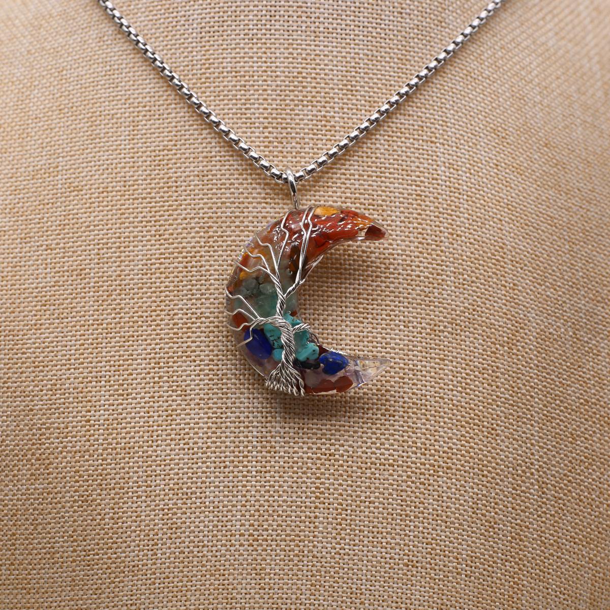 

Ожерелье из натурального камня Синтетическое изысканное радужное ожерелье в форме луны Кулон для женщин Подарочная цепочка на день рождения 60 см