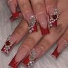 Red French Heart & Star Pearl Detachable Medium-Long Ballet Nails