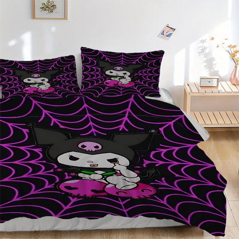 

3pcs Halloween Kuromi Cover Set, 1 Cover + 2 Pillowcases (No Insert), Bedding for All Seasons, Bedding,Bedroom Decor yy250922038 135x200cm