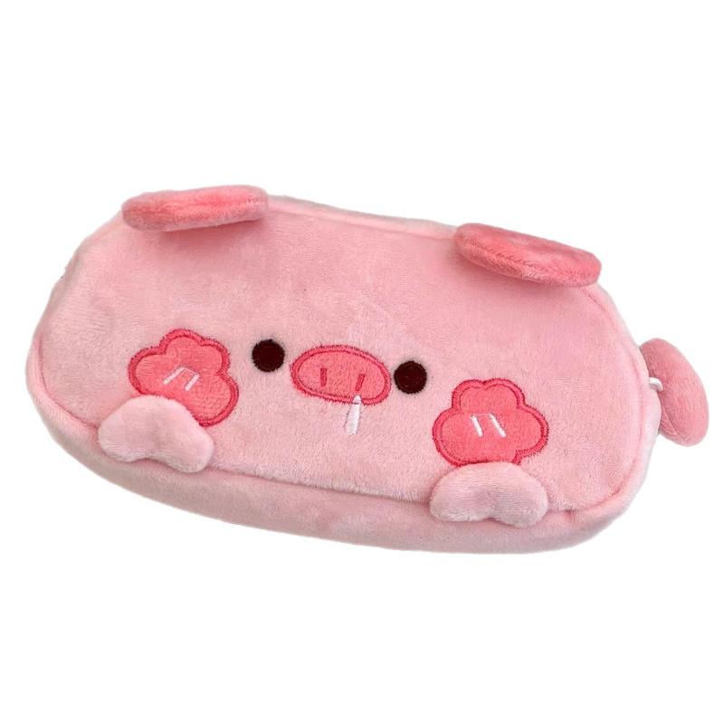 New Plush Little Bear Little Pig Pencil Case Cute Makeup Bag Large Capacity Portable Stationery Storage Pouch Zipper Pen Case
