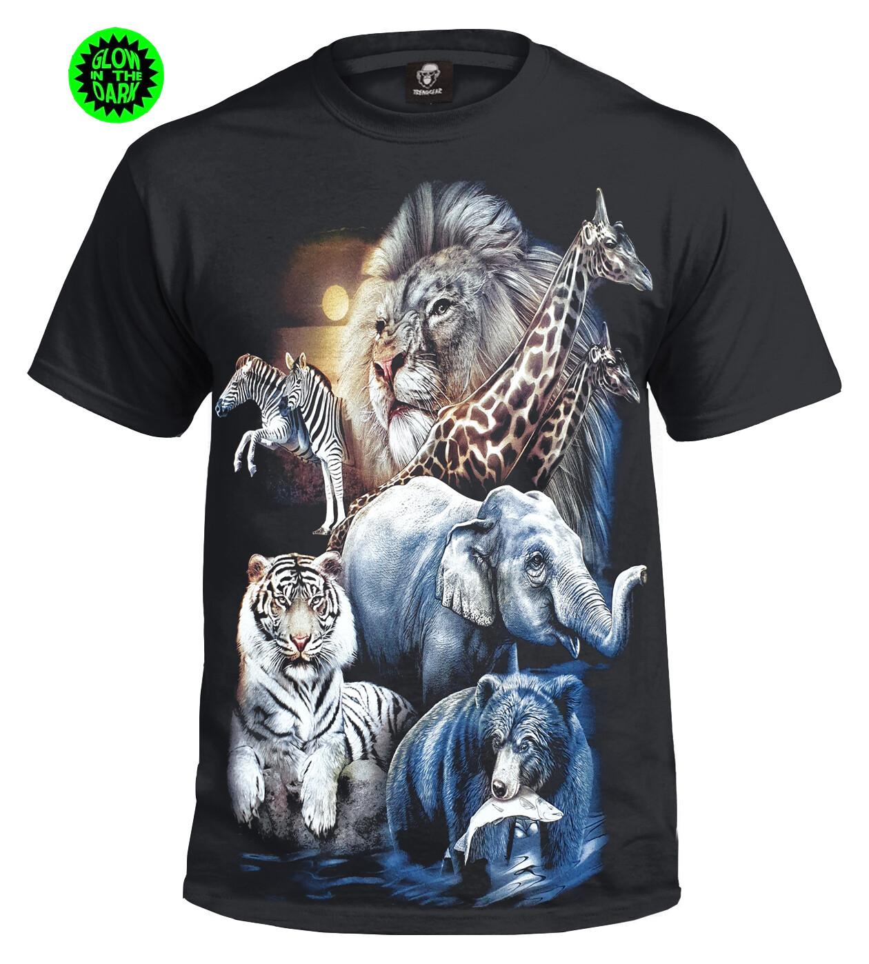 THE ZOO GLOW INTHE DARK T-shirt Tiger Lion Elephant Bear Animal Mens Kids tshirt XXL