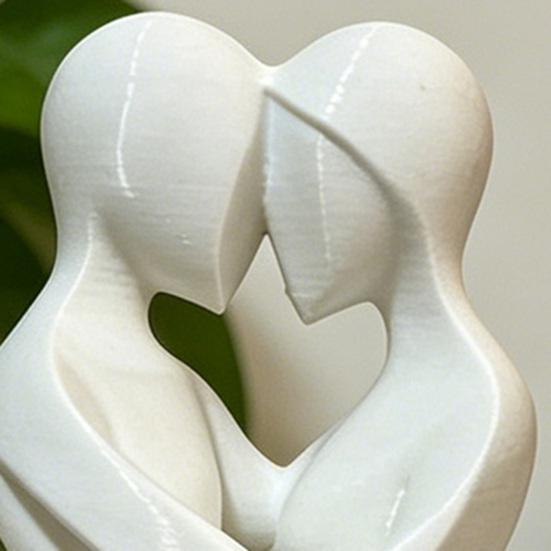 3D-Printed Minimalist Couple Ornament with Heart Cutout Smooth Delicate Lines Black White Desktop Keepsake Romantic Home Decor Gift