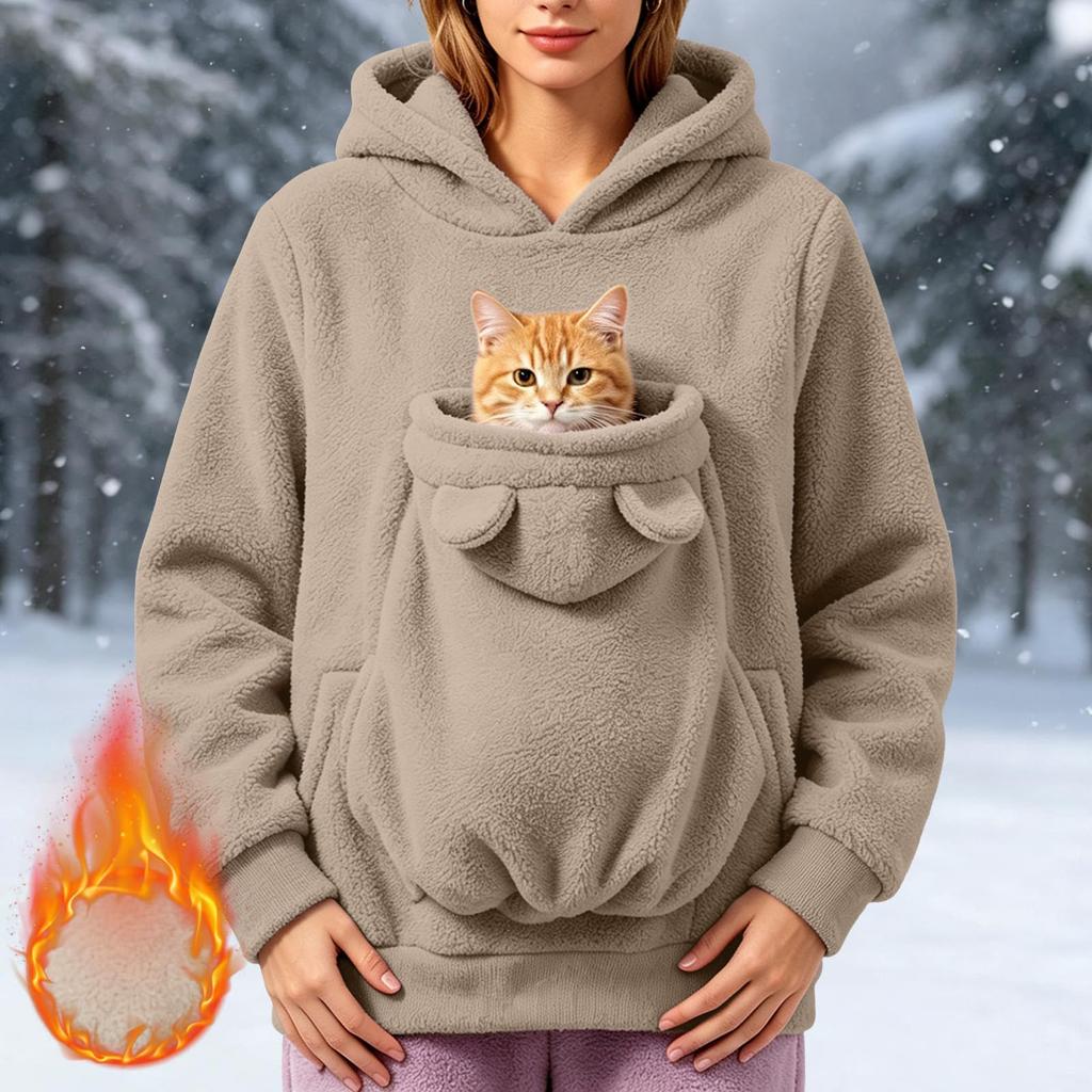 Women's Pet Pocket Hoodie, Long Sleeve Pullover Sweatshirt for Dog and Lovers