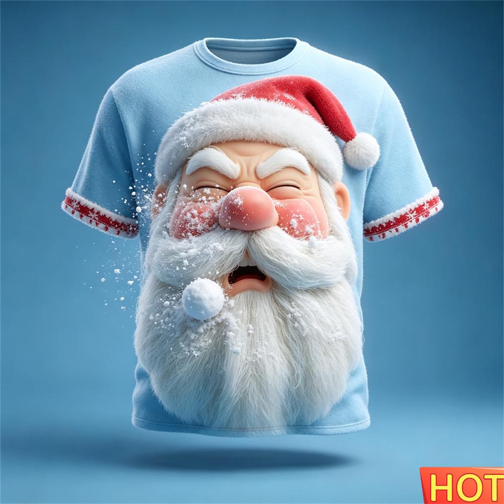 Santa print t-shirt funny holiday party fashion clothing christmas harajuku short-sleeved top