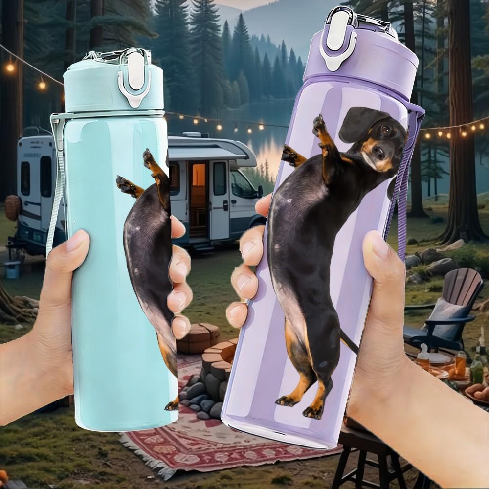 1PC Black Long Tail Dog Print 750ml Color Plastic Sports Water Bottle Leakproof Flip Straw Lid Suitable for Sports Office Home Use