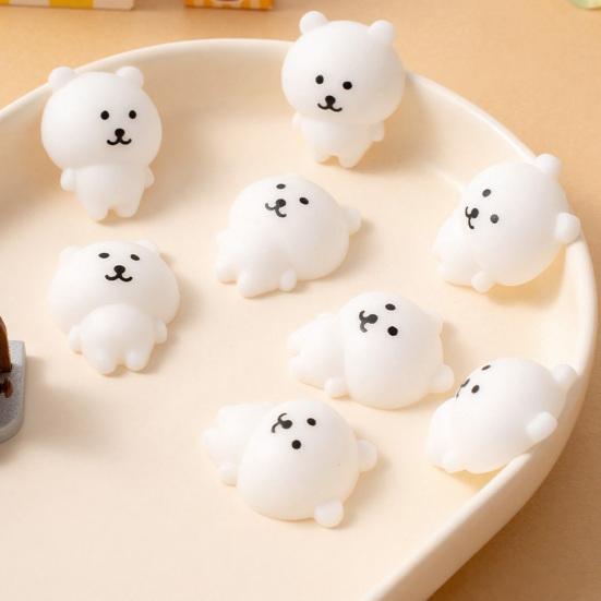Xiaobudian 4Pcs Mini Cartoon Bear Squeeze Toy, Stress Relief White Sensory Focus Aid Hand Relaxation Fidget Party Favors