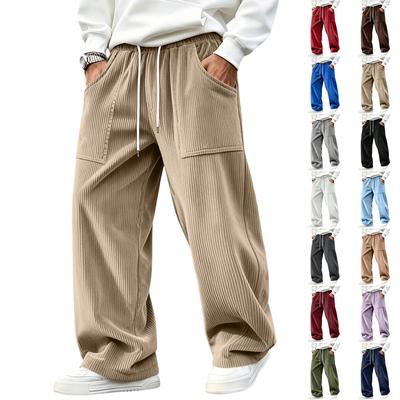 Men's Corduroy Pants Loose Fit Straight Leg with Elastic Waist for Casual Everyday Wear