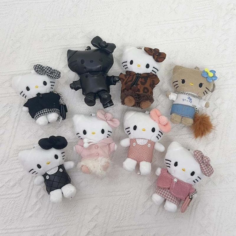 8CM kawaii winter me series mini Hell Kitty Doll keychain houndstooth leopard print Kitty cat bag Pendant Cat Accessories Gifts