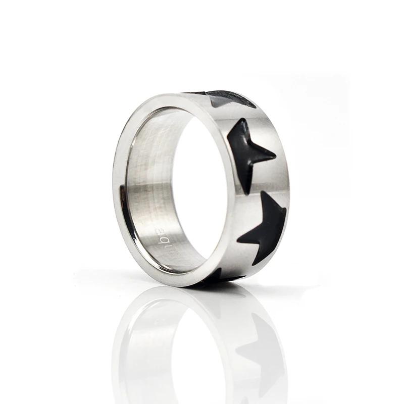 Two Tone Silver Black Ring Black Enamel Stainless Steel Women and Mens Silver Color Trendy Casual Rings Size 7 8 10
