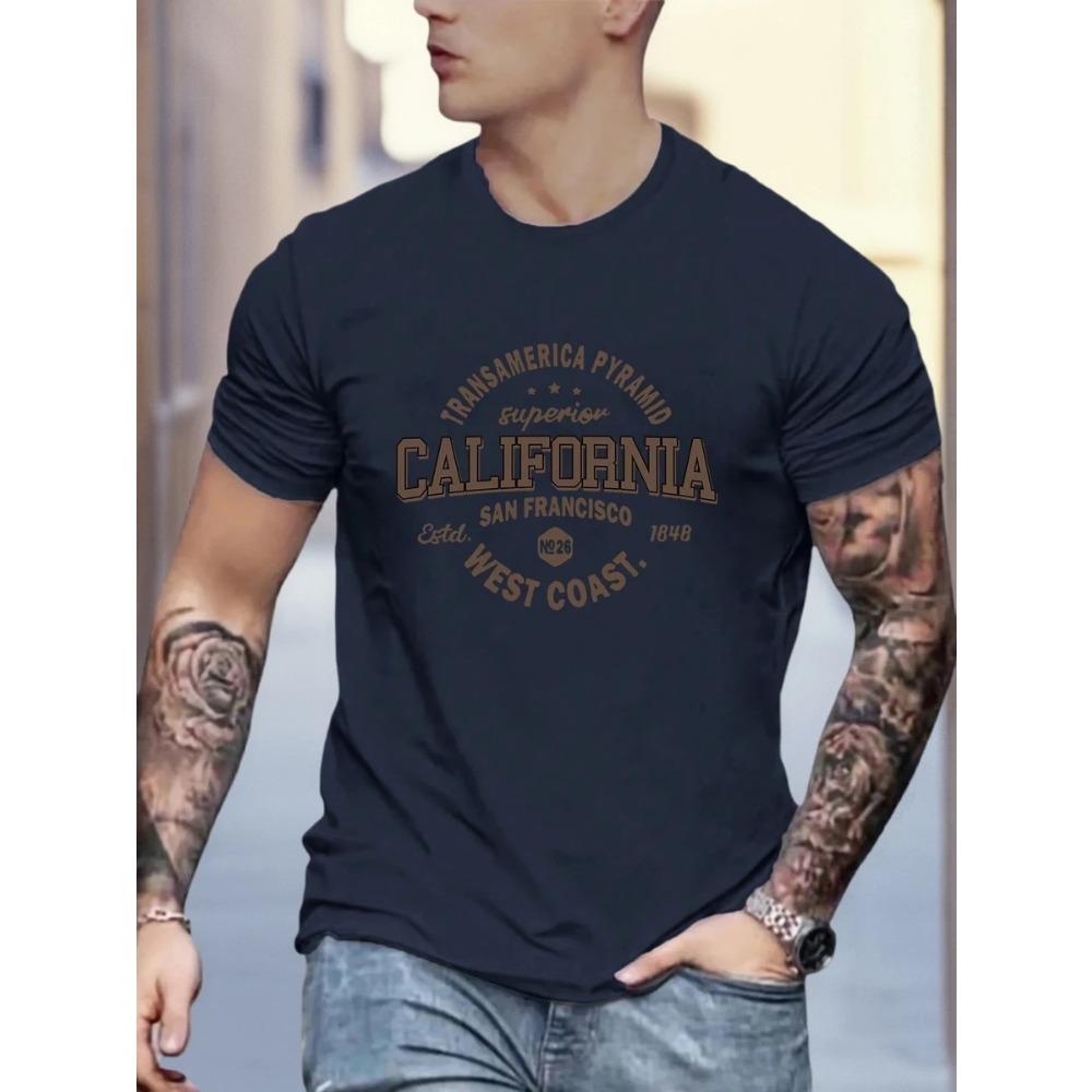 Men s Casual Letter Print Short Sleeve T-Shirt, Summer XS