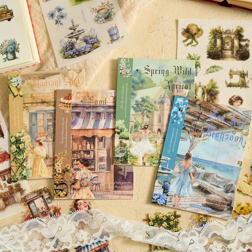 10sheets Vintage PET Stickers Washi Paper Stickers DIY Scrapbooking Collage Decor Junk Journal Aesthetics Sticker