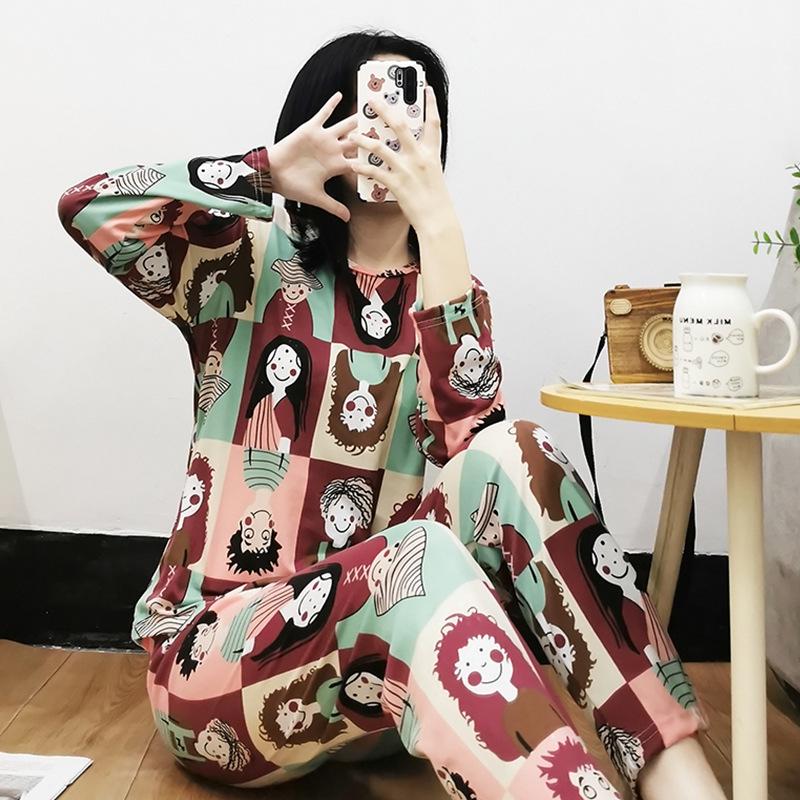 

Women s Cute Cat Long Sleeve Pajama Set - Spring/Autumn, Thin, Plus Size, Cartoon Pullover L
