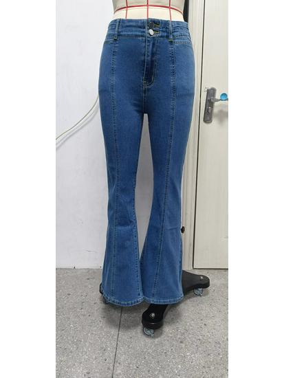 Women's High-Waisted Patchwork Flared Stretch Jeans - Spring/Autumn