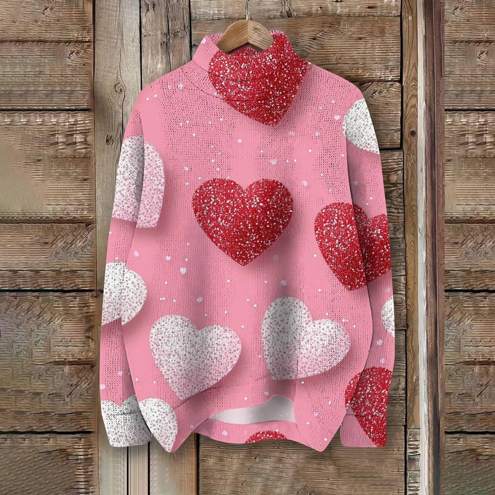 

Женская мода, повседневная водолазка с круглым вырезом и длинными рукавами, с принтом ко Дню святого Валентина, трикотажный топ XL арбуз красный