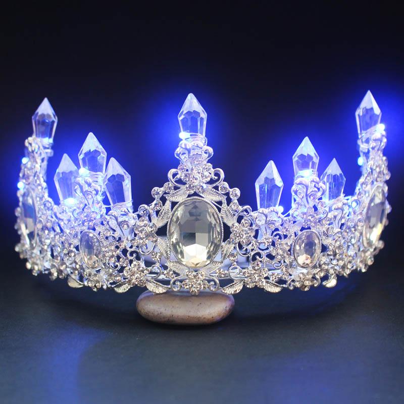 Braut Prinzessin Krone Diadem Leuchtender Strass LED-Licht Kopfschmuck Haaraccessoire für Hochzeit Cosplay Party Haarschmuck Schmuck