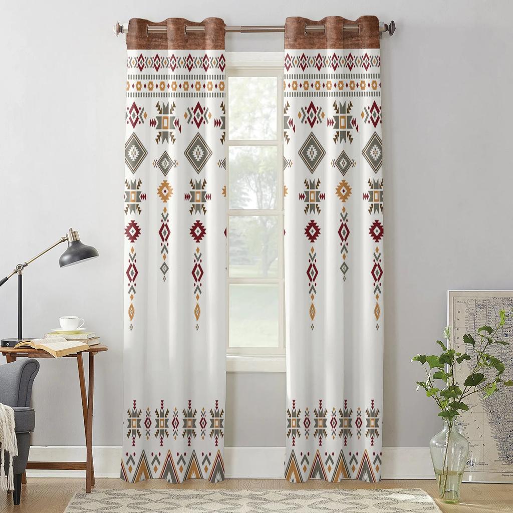 Boho Tribal Totem Window Curtain Modern European Style Curtains for Bedroom Living Room Blinds Window Backdrop Curtain 2Panels