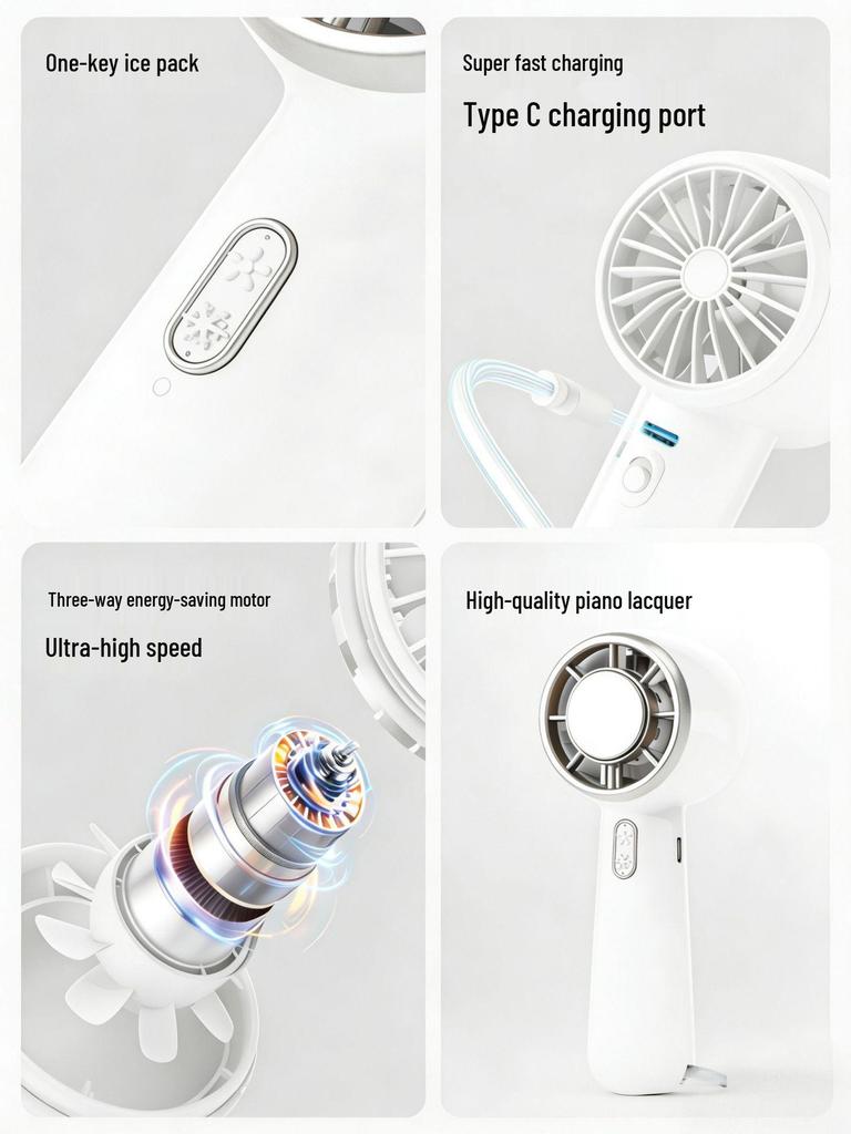 High-Speed Portable Handheld Fan with Ice Pack and Rechargeable Semiconductor Technology