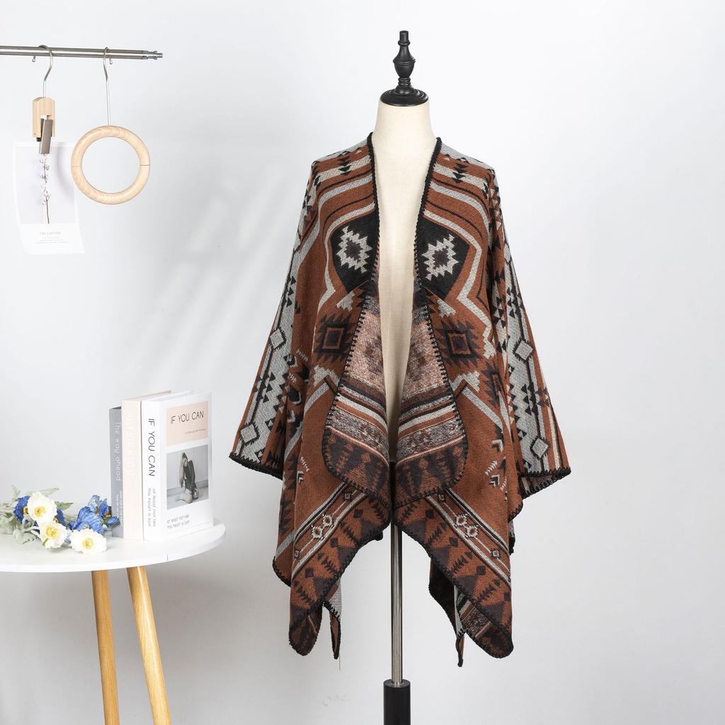 Outdoor Travel Camping Shawl Women'S Double-Sided Large Scarf Ethnic Style Warm Cape Shawl