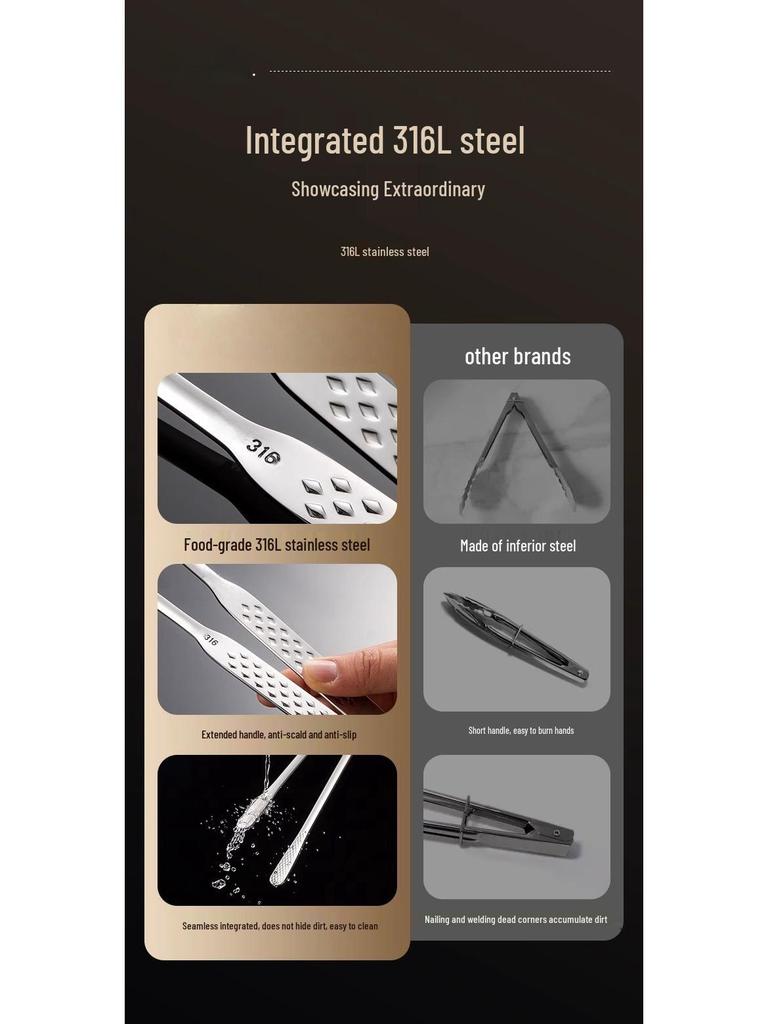 Heavy-Duty 316 Stainless Steel BBQ Grill Tongs - Korean Style