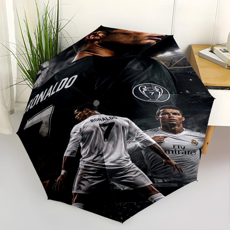 Cr7 Football Legend Outdoor Automatic Umbrella Compact 8-Rib Design Durable Plastic & Iron for Outdoor Daily Use Vibrant Pattern Umbrella