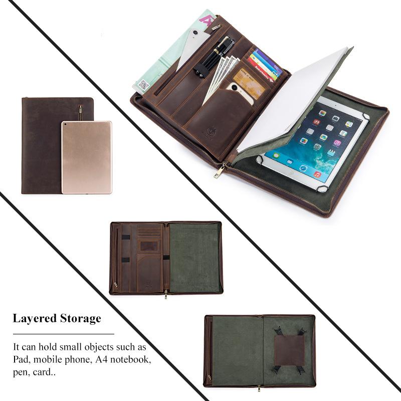 Multi-functional Genuine Leather Flat Bag, Business Document Holder, A4 Folder