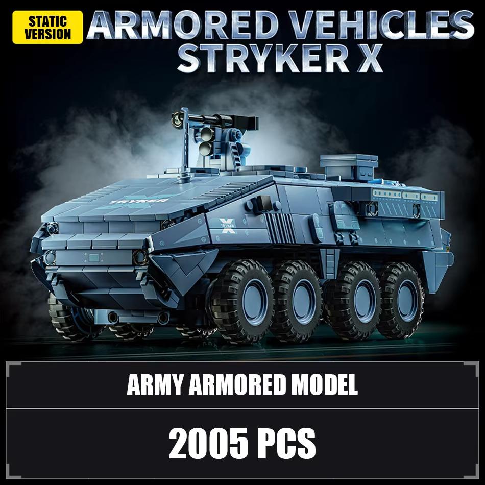 Military Assembly Building Blocks Model NO.96006-7 US Stryker X And M2 Bradley Armored Vehicle Simulation Toy for Collectors