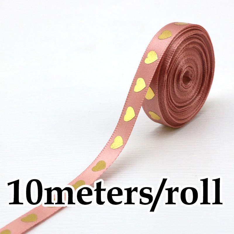 1cm Gold Pfirsichherz Heißfolienprägung Liebesdruck Band, 10m/Rolle - Ideal für Geschenkverpackung