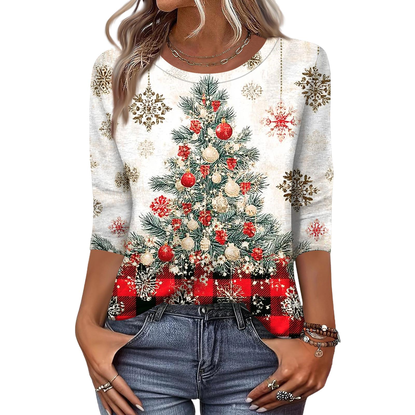 

Женская модная повседневная свободная футболка с круглым вырезом и рукавами 3/4 с принтом, женский топ XL киноварь