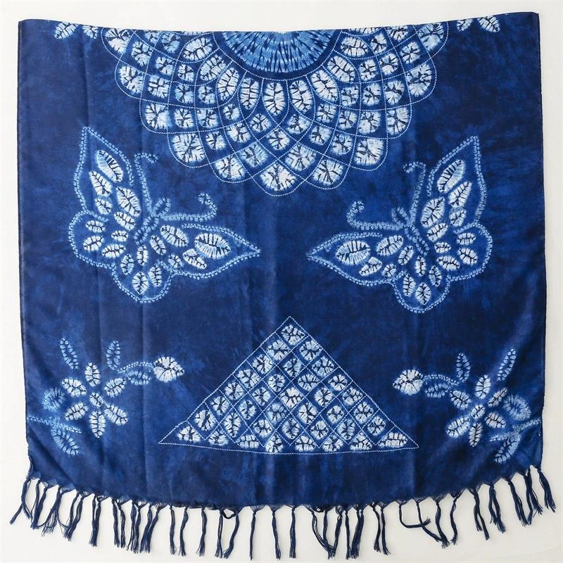 New Ethnic-Style Tie-Dye Colorized Blue-And-White Cotton And Linen Scarf Travelling Shawls For Women