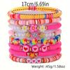 8pcs Sweet Flower Heart Pink Polymer Clay Layered Bracelet Set, Valentine Music Festival Party Jewelry for Women