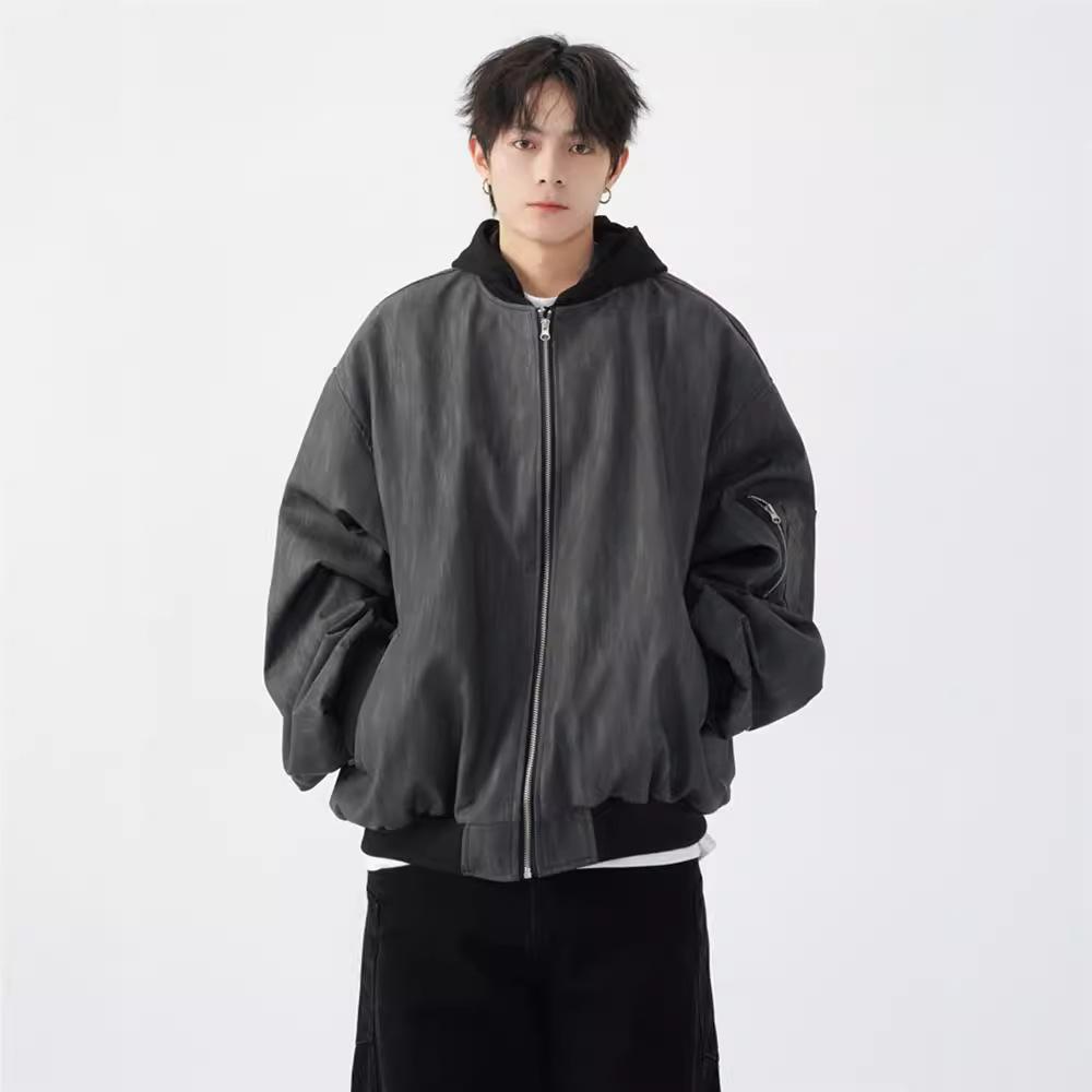 Design American Retro Baseball Uniform for Men In Autumn and Winter Loose Casual Short Hooded Pu Leather Texture Jacket