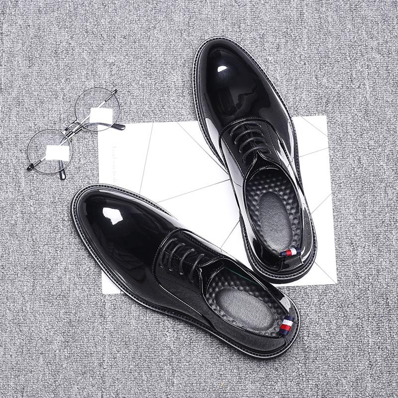 2024 New Autumn Men Oxford Dress Shoes Patent Leather Black Luxury Business Platform Comfortable Men Wedding Footwear