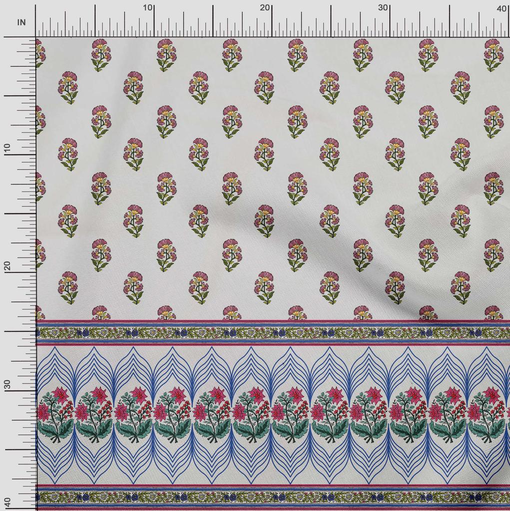 Soimoi Japanischer Krepp-Satinstoff, gestreift, Blätter und Blumen, bedruckt, Meterware, 107 cm