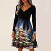 Women's Casual Fashion V Neck Long Sleeve Christmas Printed Party Vintage Long Dresses