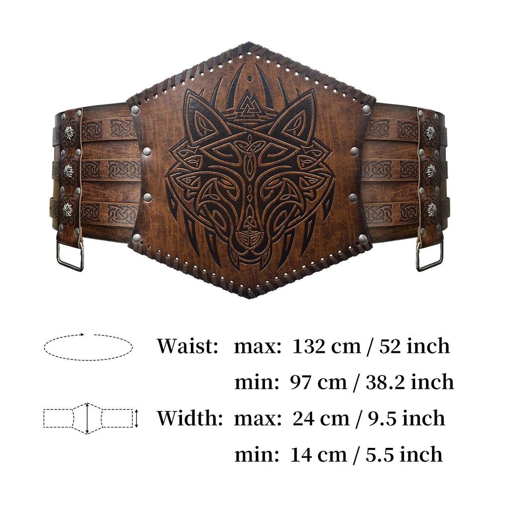 Nordic Viking Thor's Hammer Embossed Wide Knight Belt - Medieval Retro Style